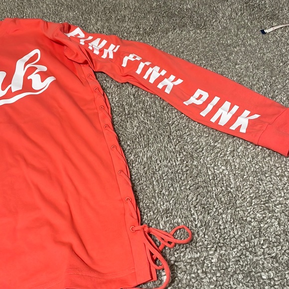 Ladies Pink Victoria Secret long sleeve orange draw string sides top Sz XS - Picture 4 of 13